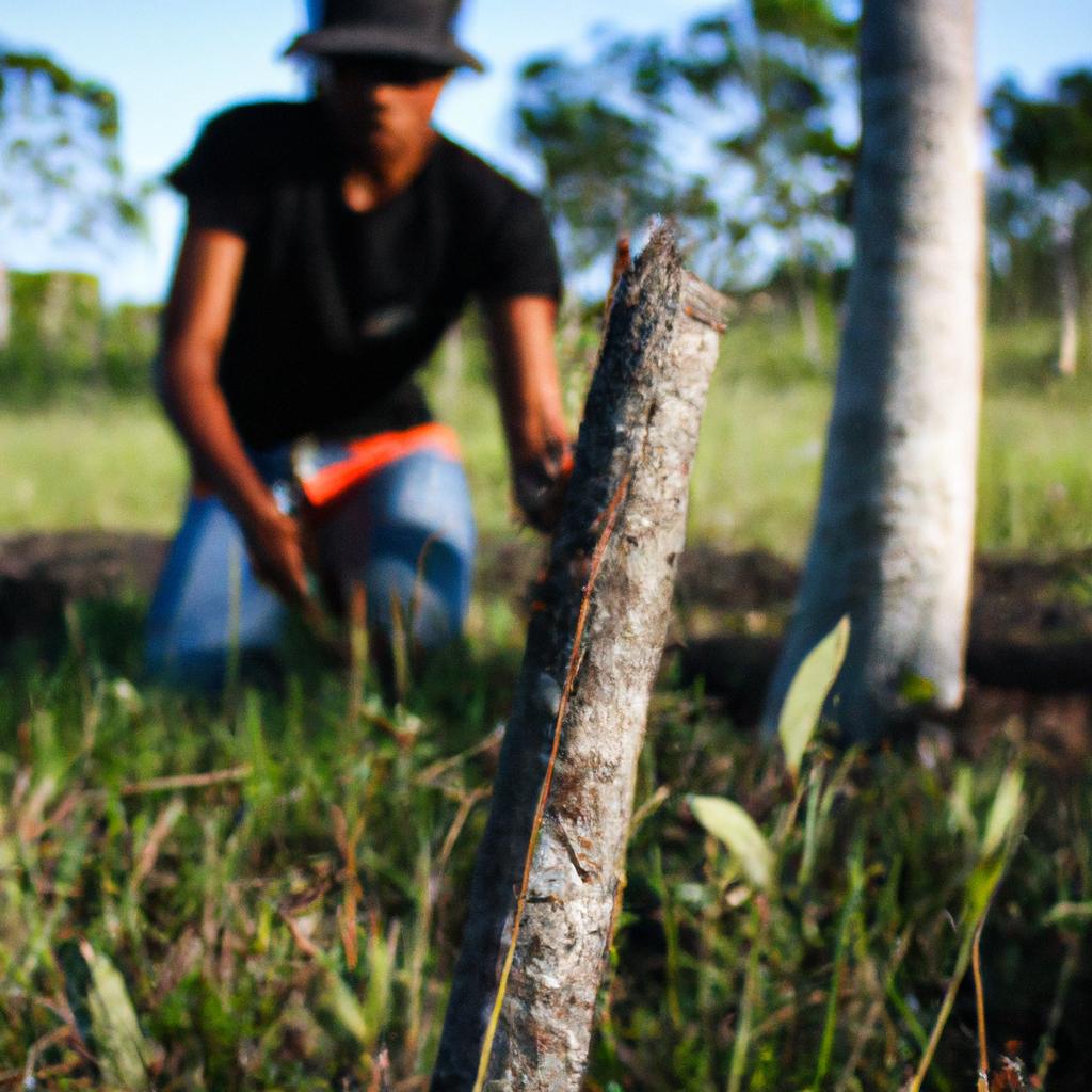 Person practicing agroforestry techniques
