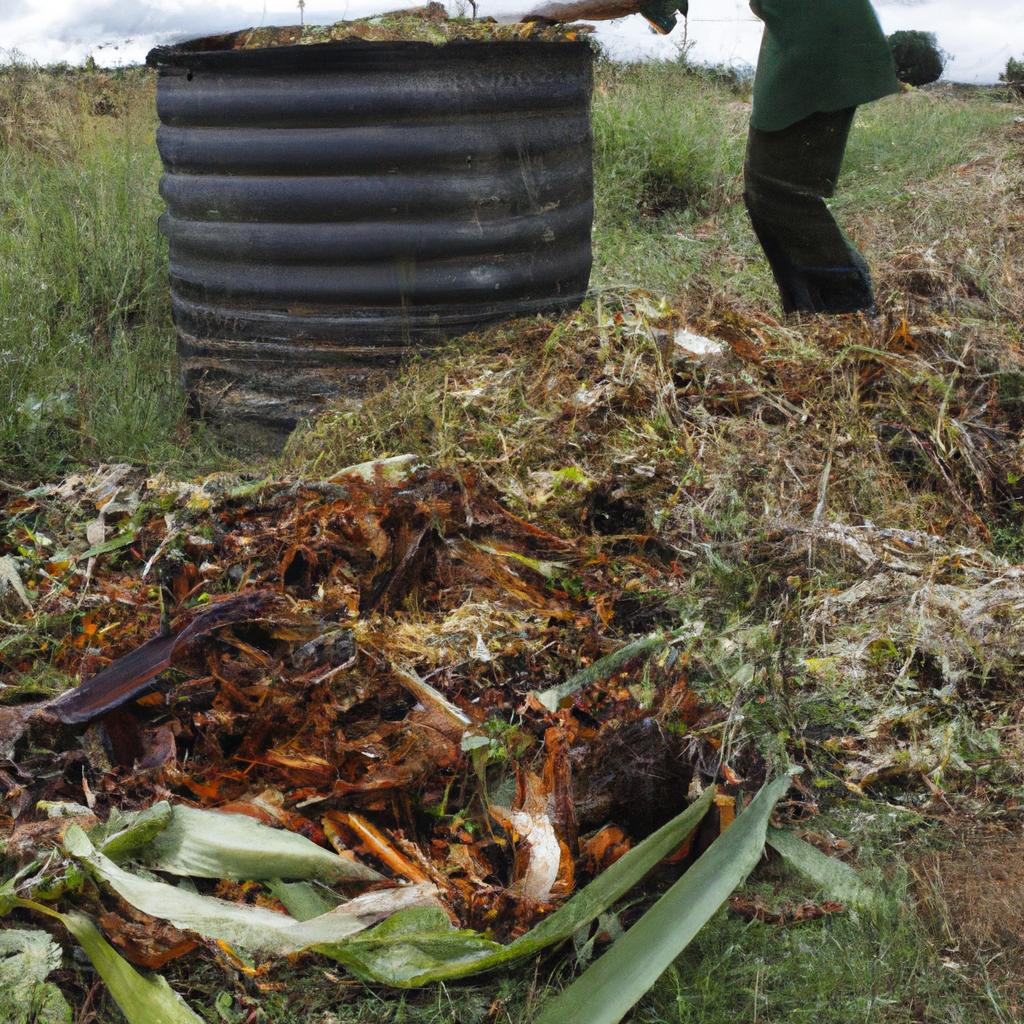 Person composting in agricultural field