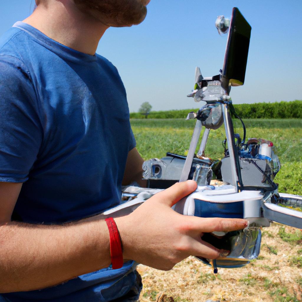 Person operating agricultural drone equipment